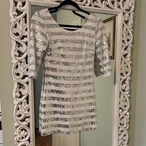 Silver and white sequin mini dress